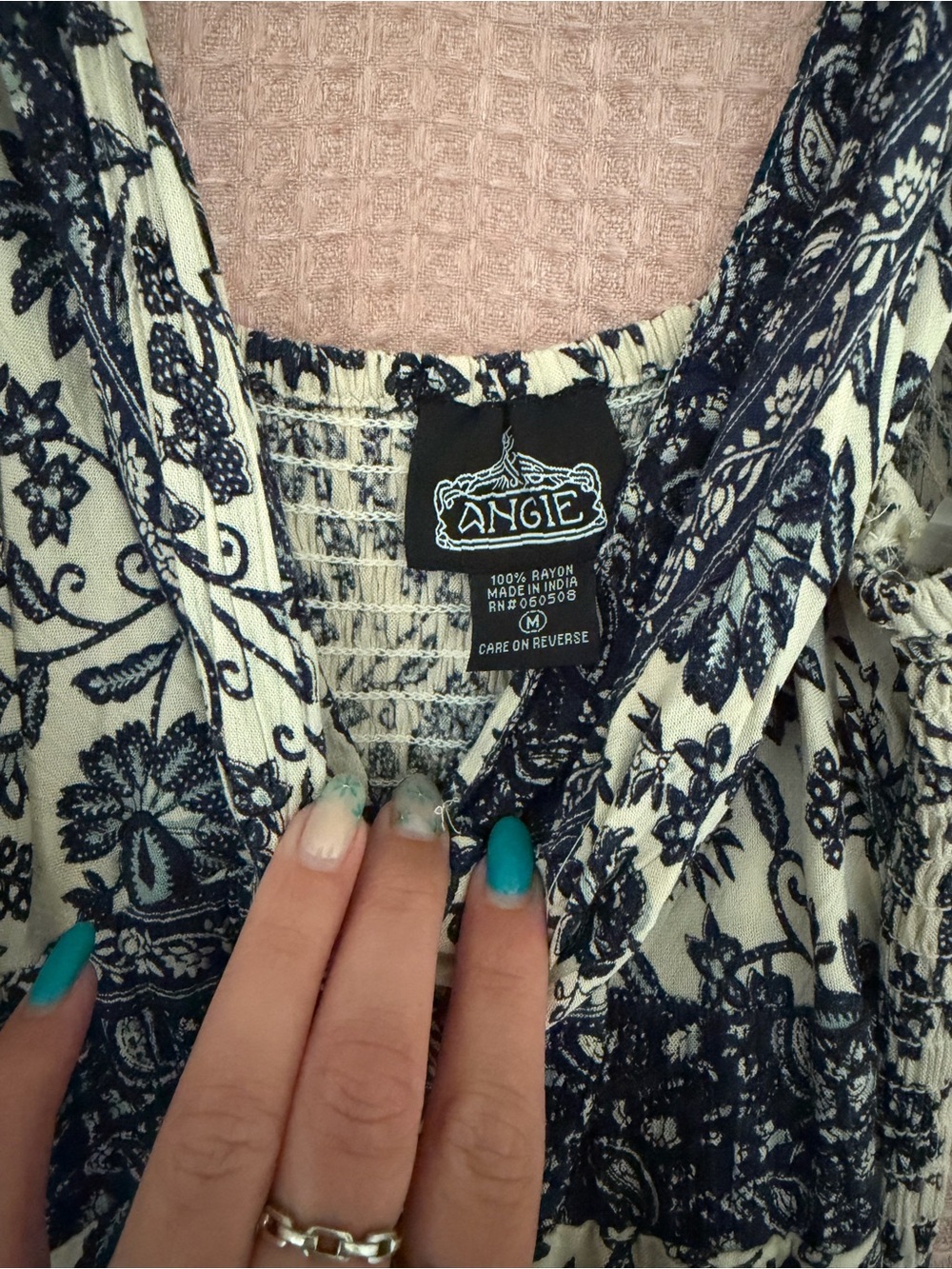 NWOT Angie Navy and Cream Floral V-Neck Maxi Dress - Picture 3 of 7